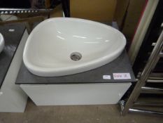 *White Cabinet with Grey Worktop, Ceramic Sink, an