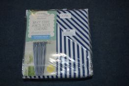 Navy Stripe Pencil Pleat Curtains (Width 168cm, Length 137cm)