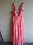 *Jeweled Front Coral Prom Dress Size:8 (Damaged)