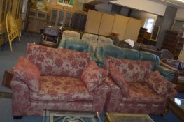 Pair of Red Floral Upholstered Two Seat Sofas