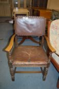 Carved Oak Armchair with Leatherette Seat (AF)