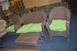 Three Piece Rattan Style Suite; Two Seat Settee, T