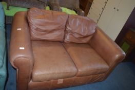 Two Seat Brown Leather Sofa
