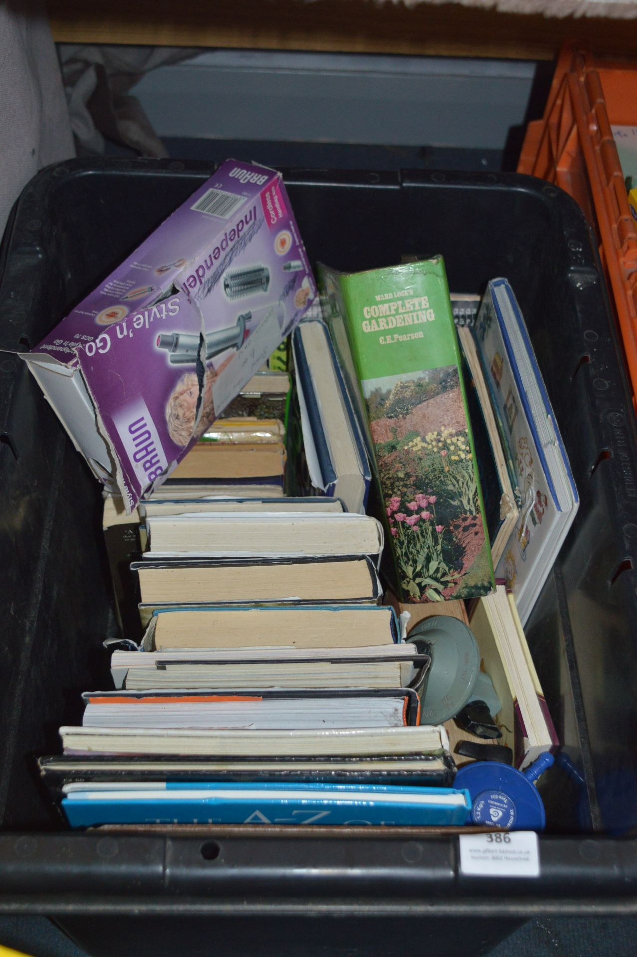 Plastic Crate of Books, etc.