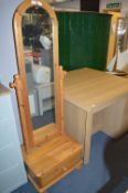 Pine Cheval Mirror over Drawer