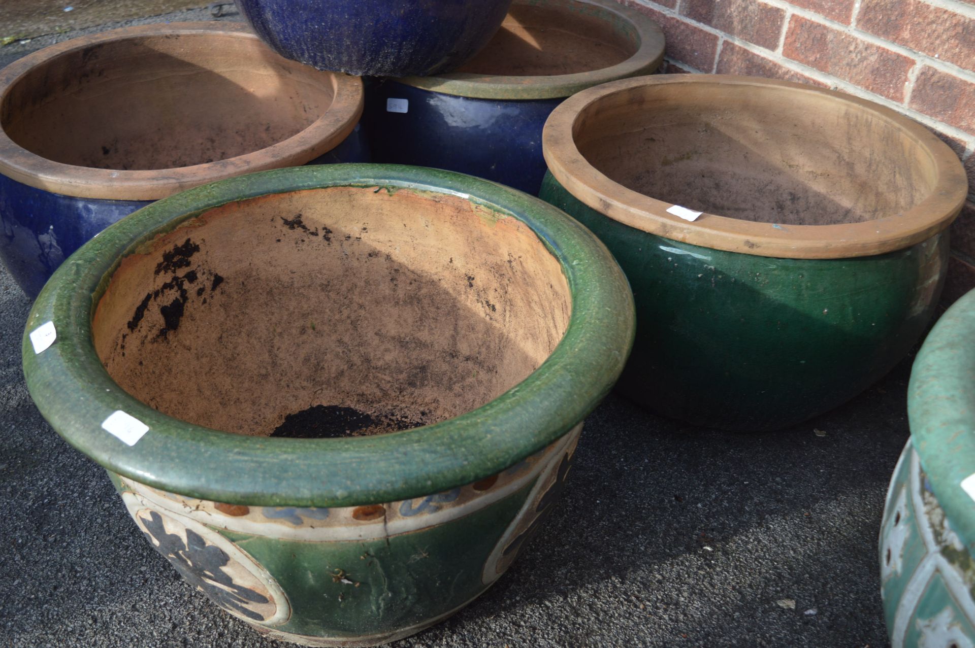 Two Green Glazed Garden Planters