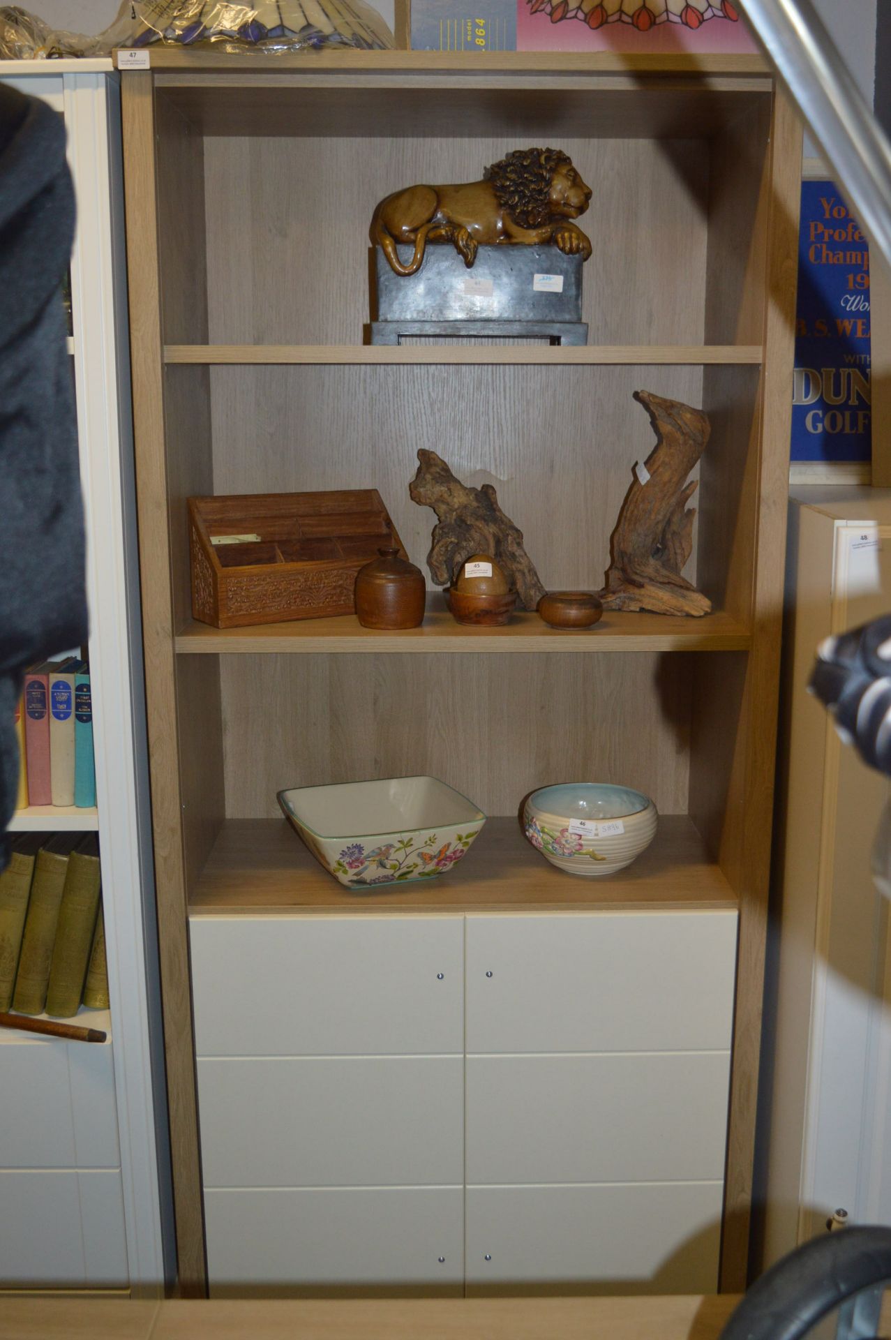 *Light Oak and Cream Bookshelf over Cupboard