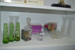 Assorted Glassware Including Decanters, Vases, Liquor Glasses, Edinburgh Crystal, Wedgewood etc.