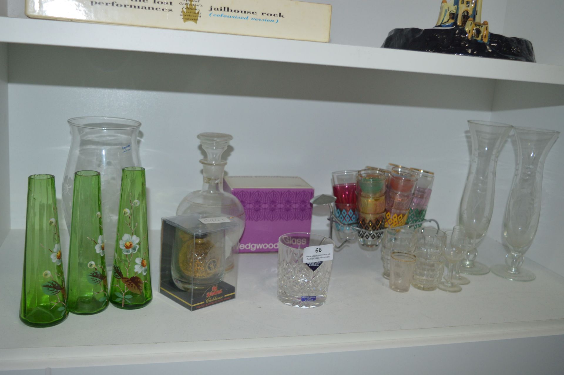 Assorted Glassware Including Decanters, Vases, Liquor Glasses, Edinburgh Crystal, Wedgewood etc.