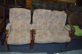 Two Seat Wood Framed Floral Upholstered Settee and
