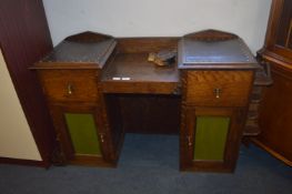 Small Vintage Oak Desk with Brass Stud Decoration