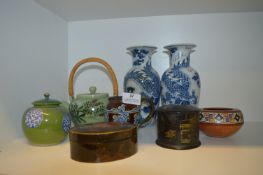 Assorted Oriental Style Pottery, Paper Mache Trink