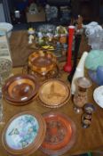 Collection of Wooden Bowls, Fruit Bowls, and Tall