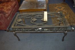 Glass Topped Coffee Table on Wrought Metal Base