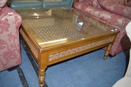 Large Eastern Style Glass Topped Coffee Table