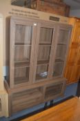 *Dark Wood Glass Fronted Bookcase Unit