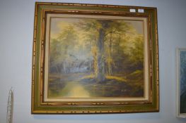 Gilt Framed Oil Painting - Woodland Landscape