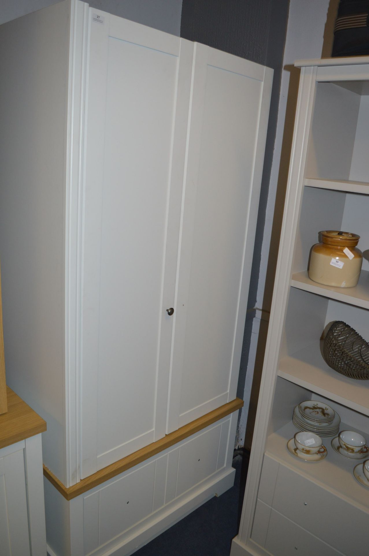 *White Double Door Wardrobe with Oak Detail