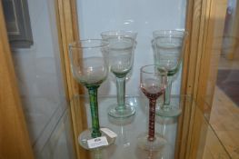 Four Hand Blown Wine Glasses with Coloured Twist S