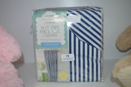 Pair of Navy Striped Pencil Pleat Blackout Curtain