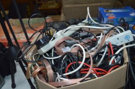 Box Containing Assorted Audio and Speaker Cables e