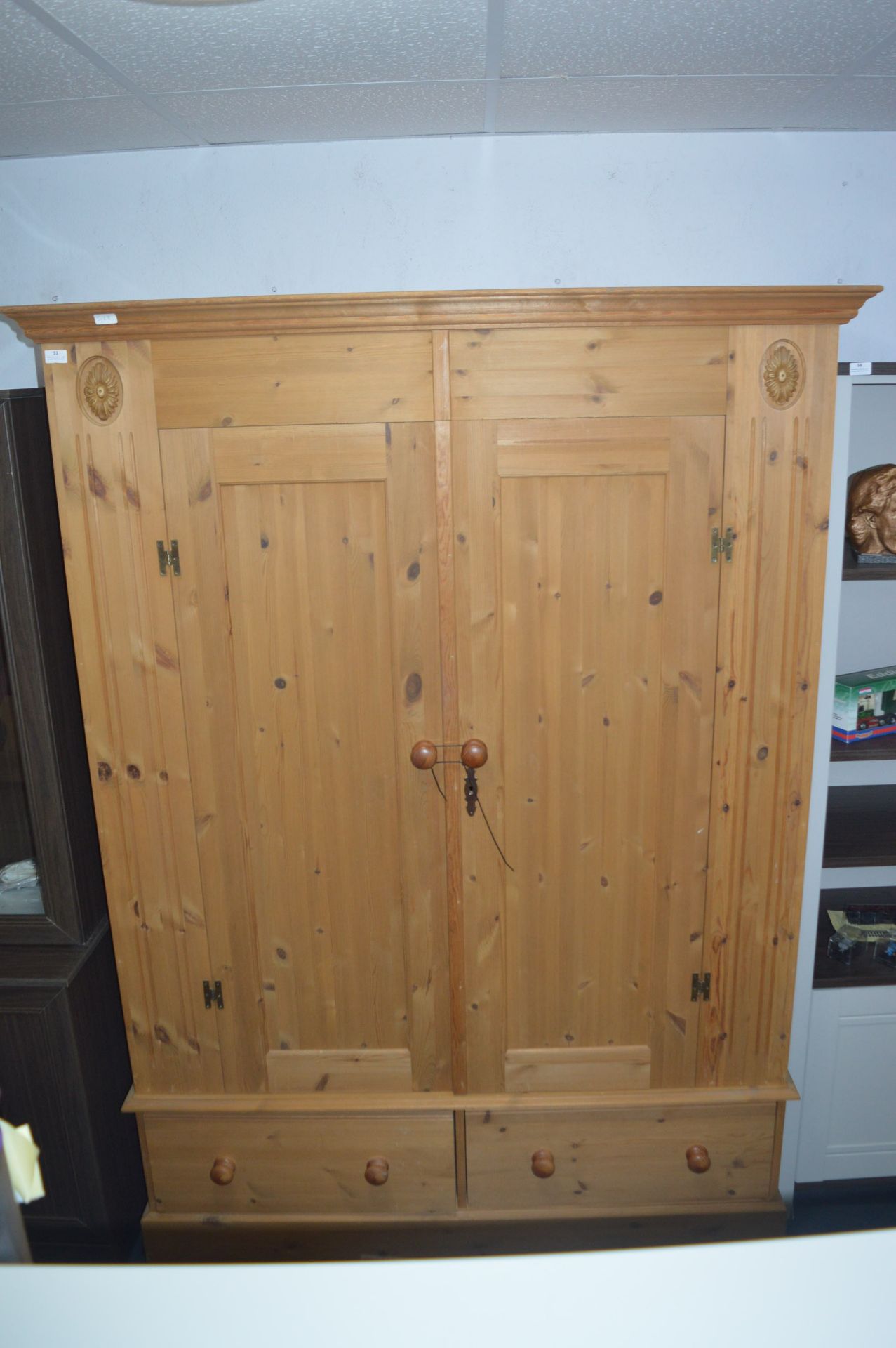 Pine Double Door Wardrobe Over Drawers