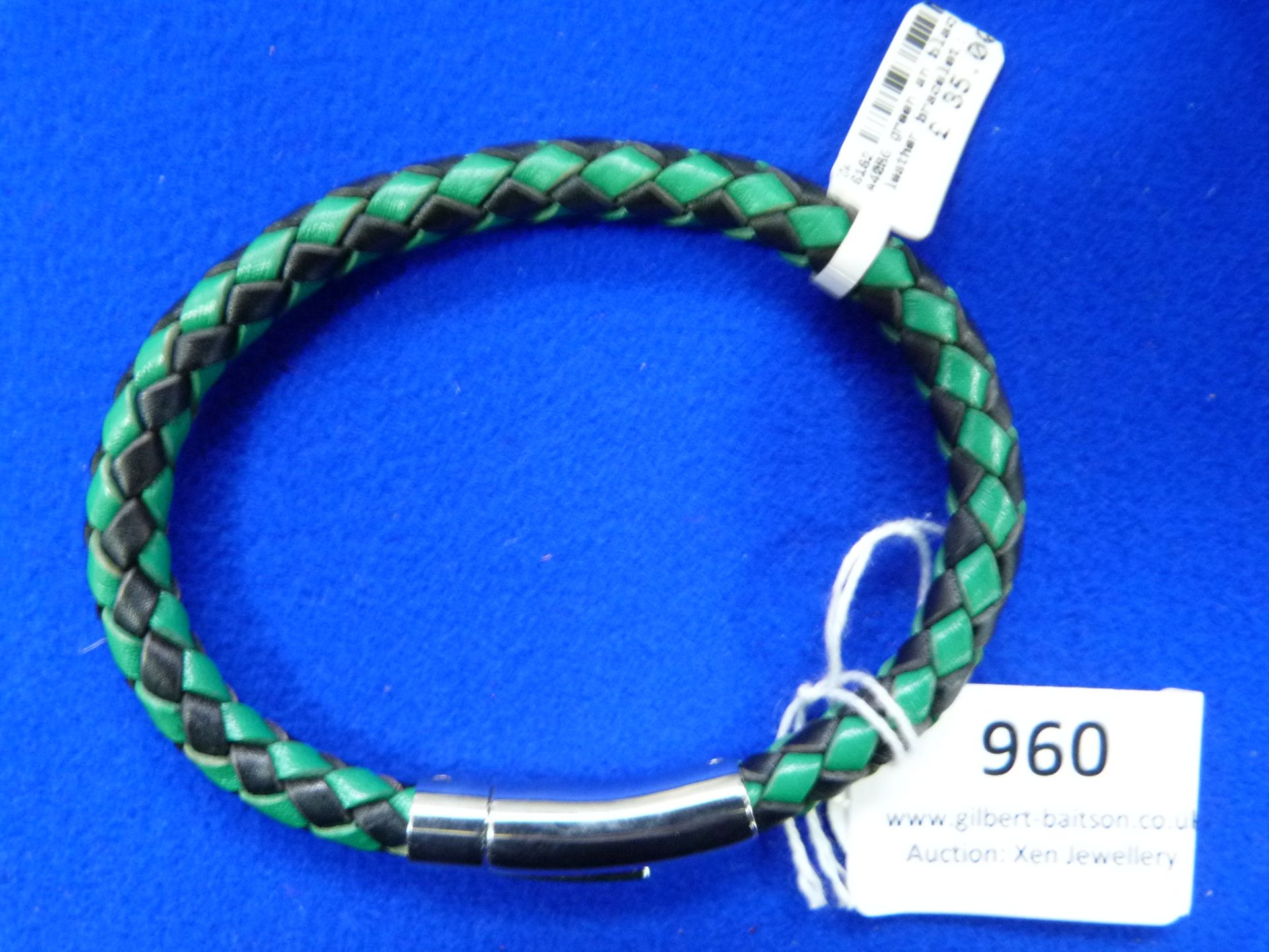 *Unique Braided Green & Black Leather Bracelet