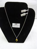 *46cm Silver Chain with Amber Pendant