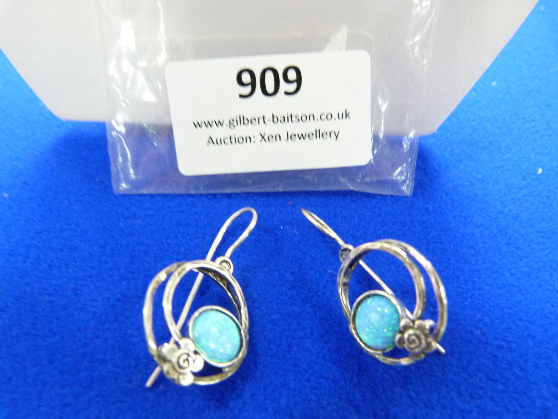 *Pair of Sterling 925 Silver Earrings with Opals