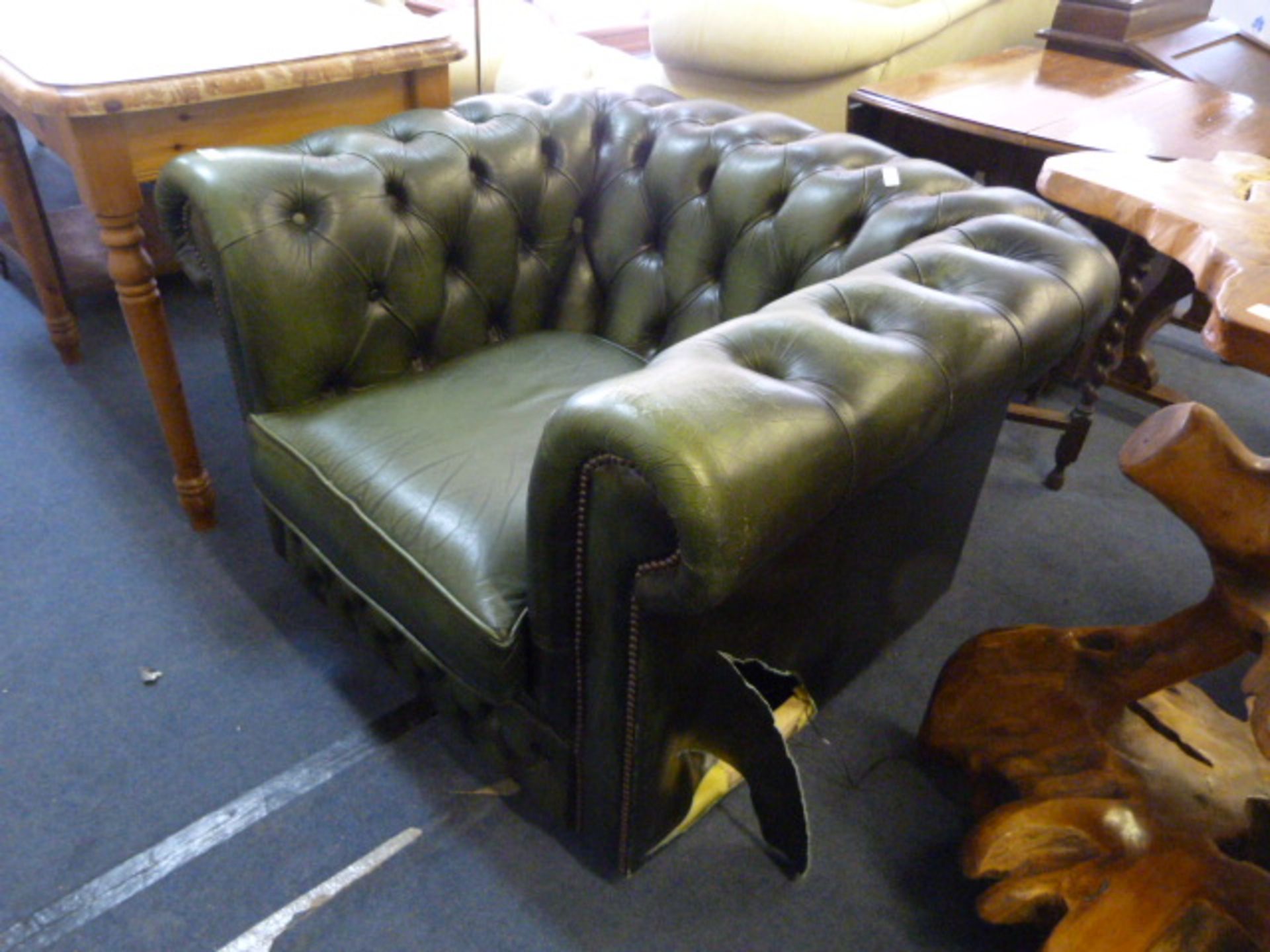 Chesterfield Green Leather Chair