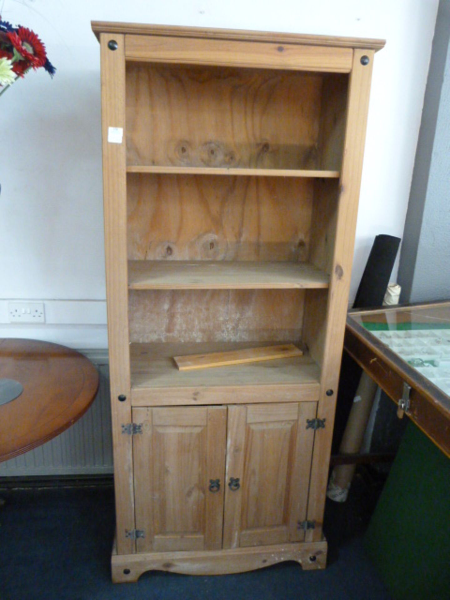 Pine Open Front Bookcase over Cupboard