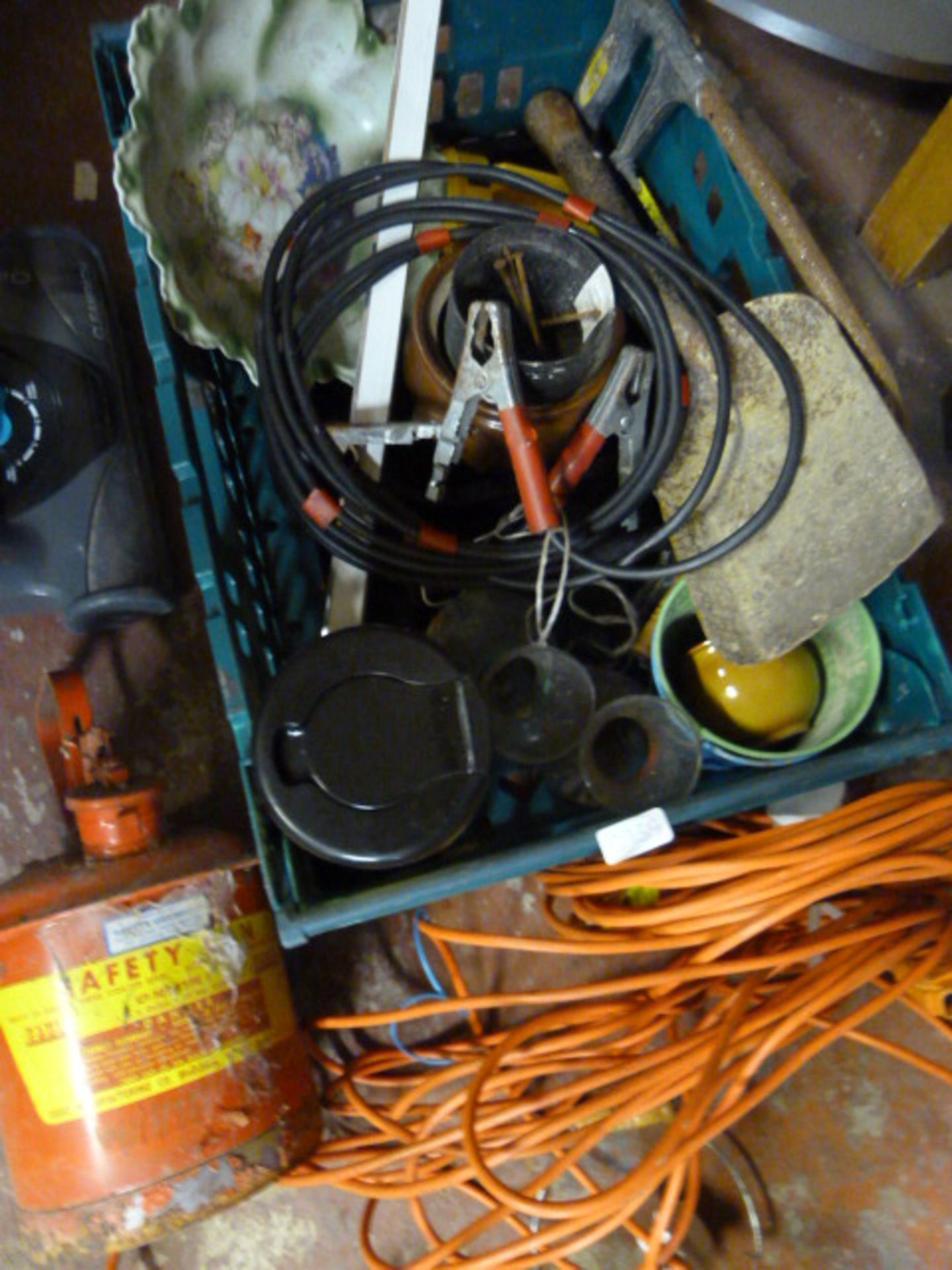 Box of Assorted Tools Including Oil Can, Extension