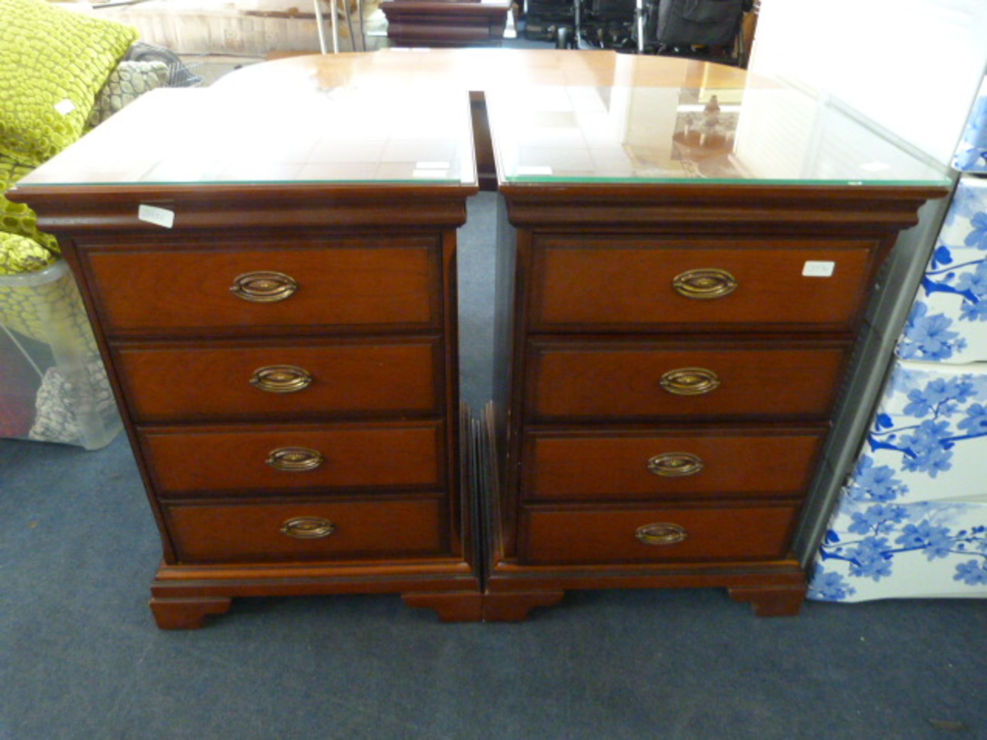 Pair of Mahogany Effect Four Height Chest of Drawe