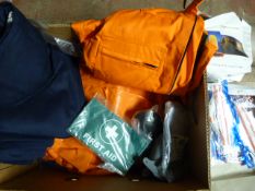 Box of Work Clothes, Ear Defenders Masks, etc.