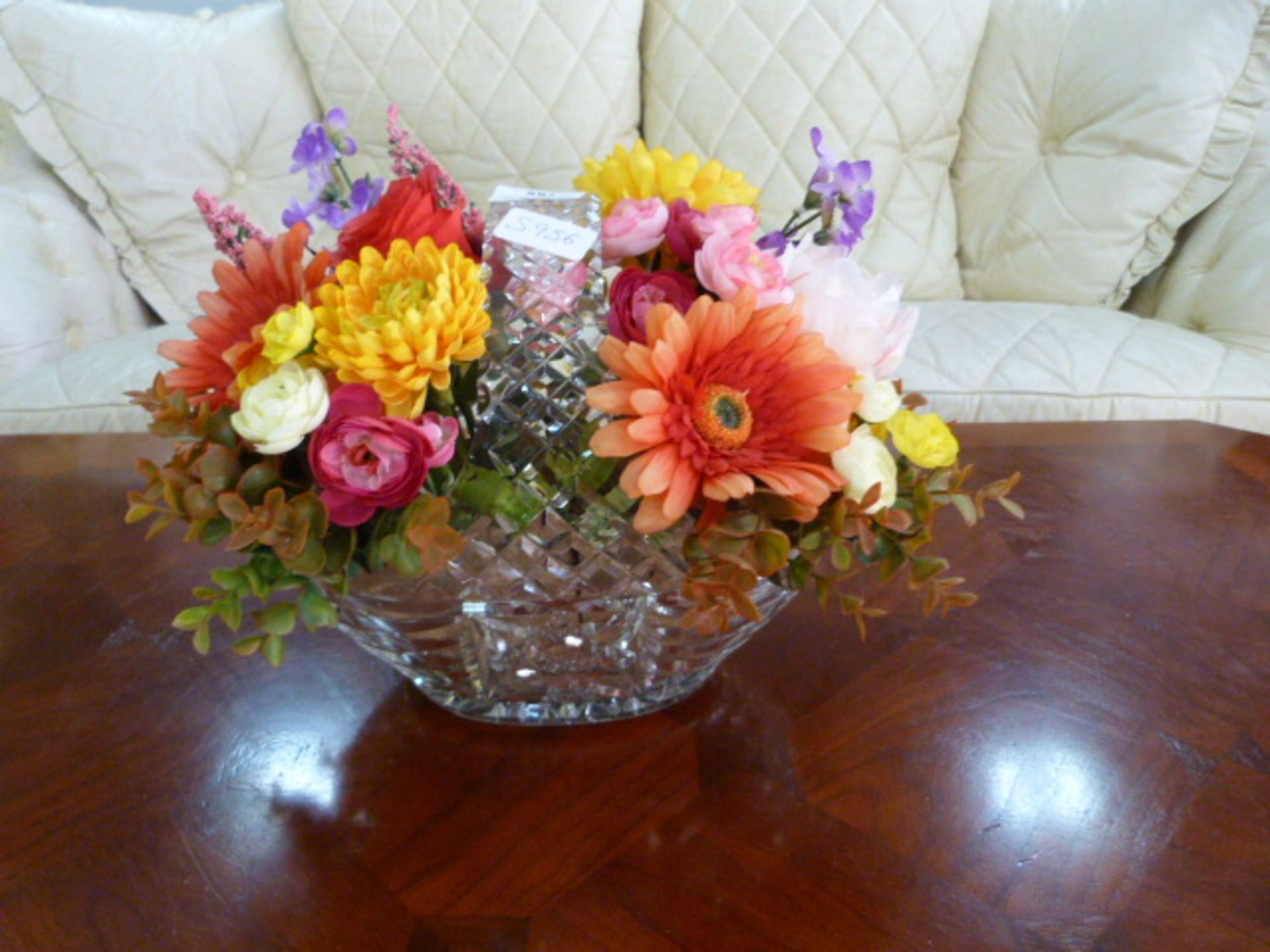 Cut Glass Basket with Artificial Flower Display