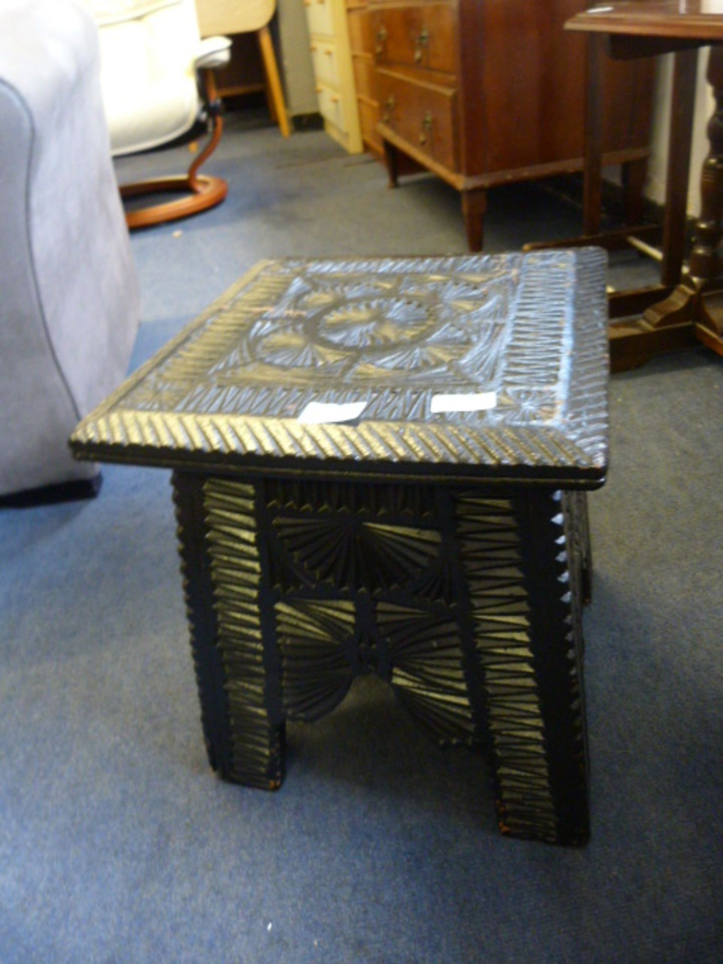 Ebonised Carved Wood Stool