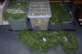 Three Large Plastic Crates of Christmas Garlands & Tinsel