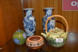 Five Oriental Vases and Teapots