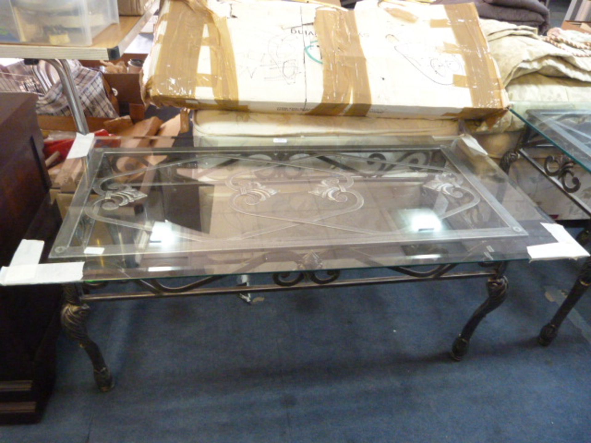 Glass Topped Coffee Table on Wrought Iron Base