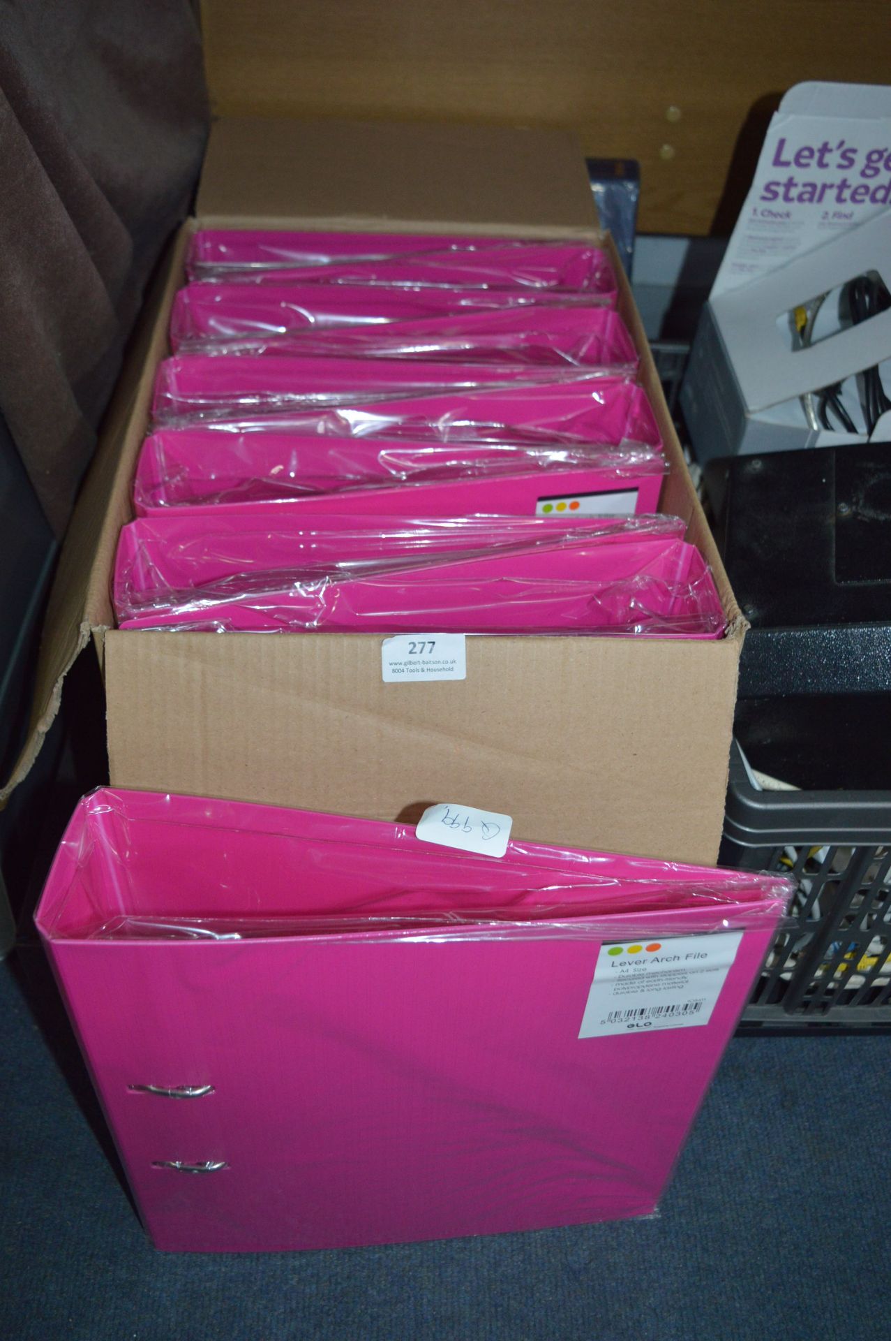 Box Containing Pink Plastic Office Files
