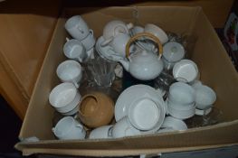 Box of Assorted Ceramics, Cups & Saucers, etc.