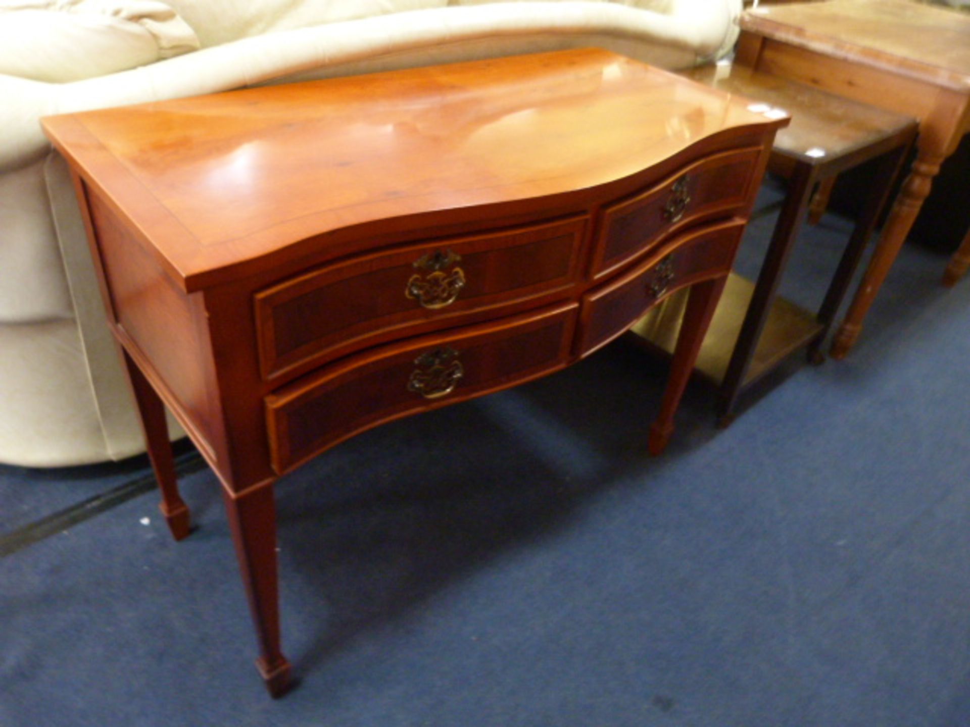 Reproduction Yew Four Drawer Hall Table on Tapered
