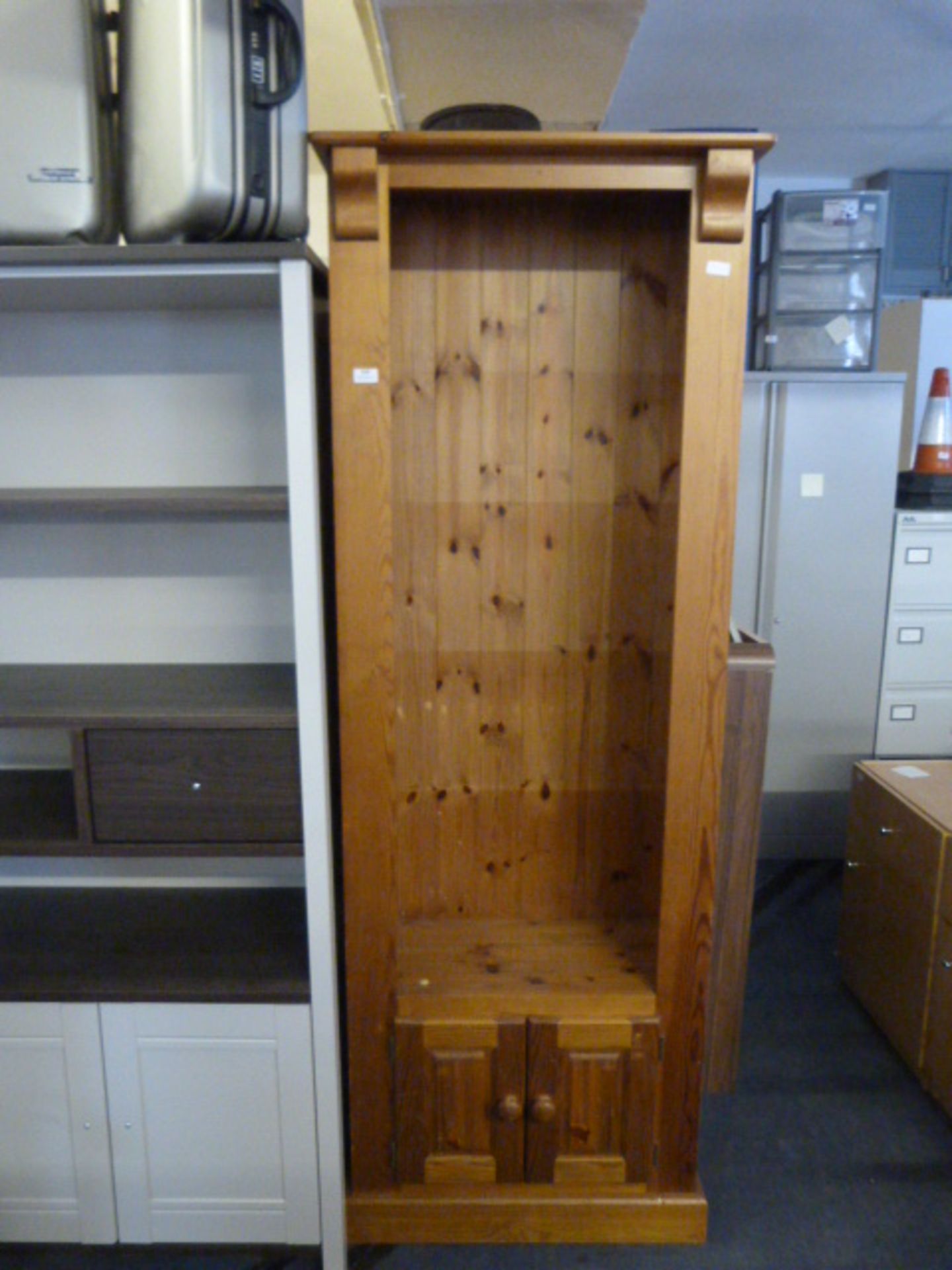 Pine Open Fronted Bookcase Over Cupboard