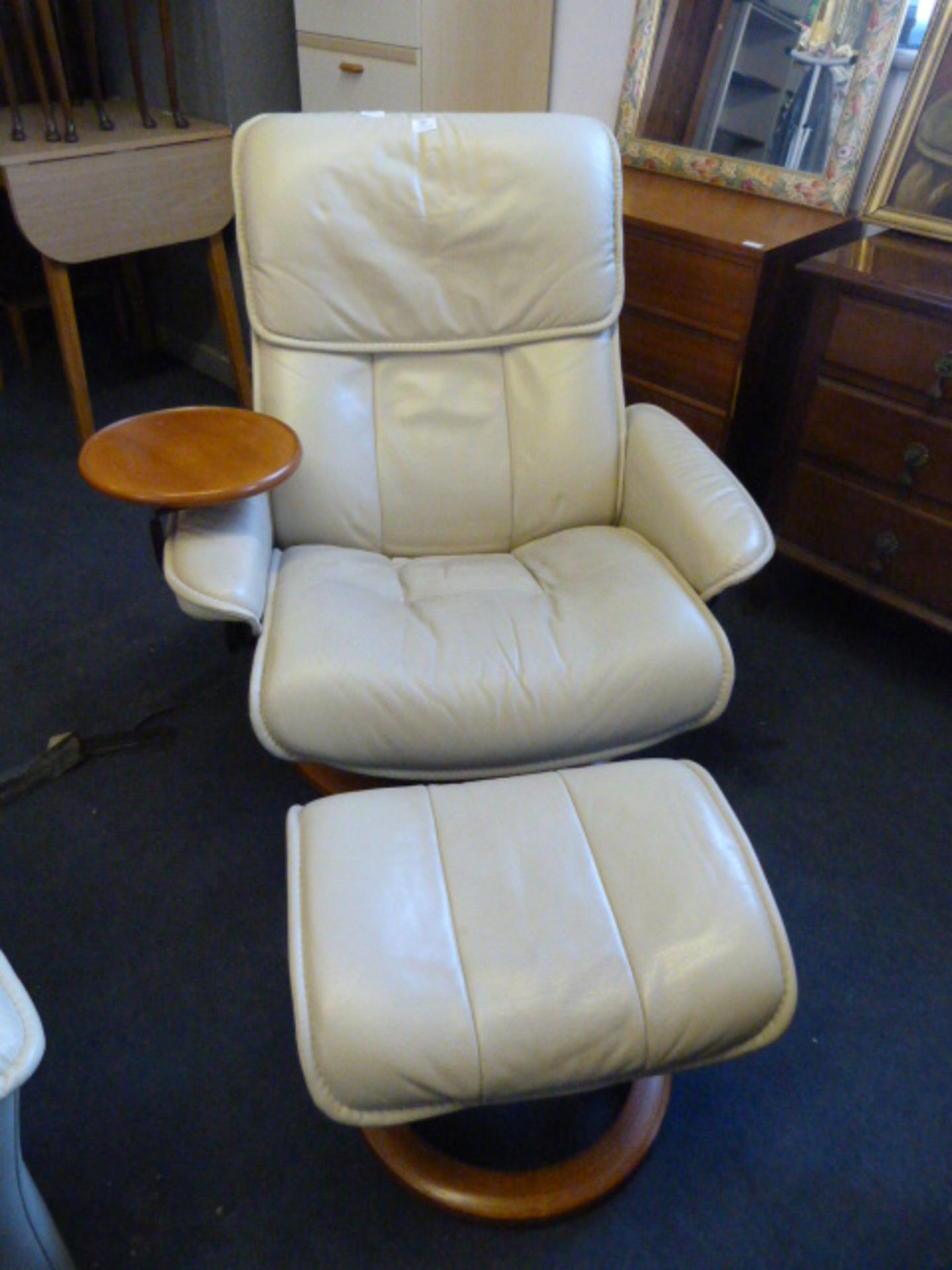 Stressless Cream Leather Reclining Swivel Chair wi