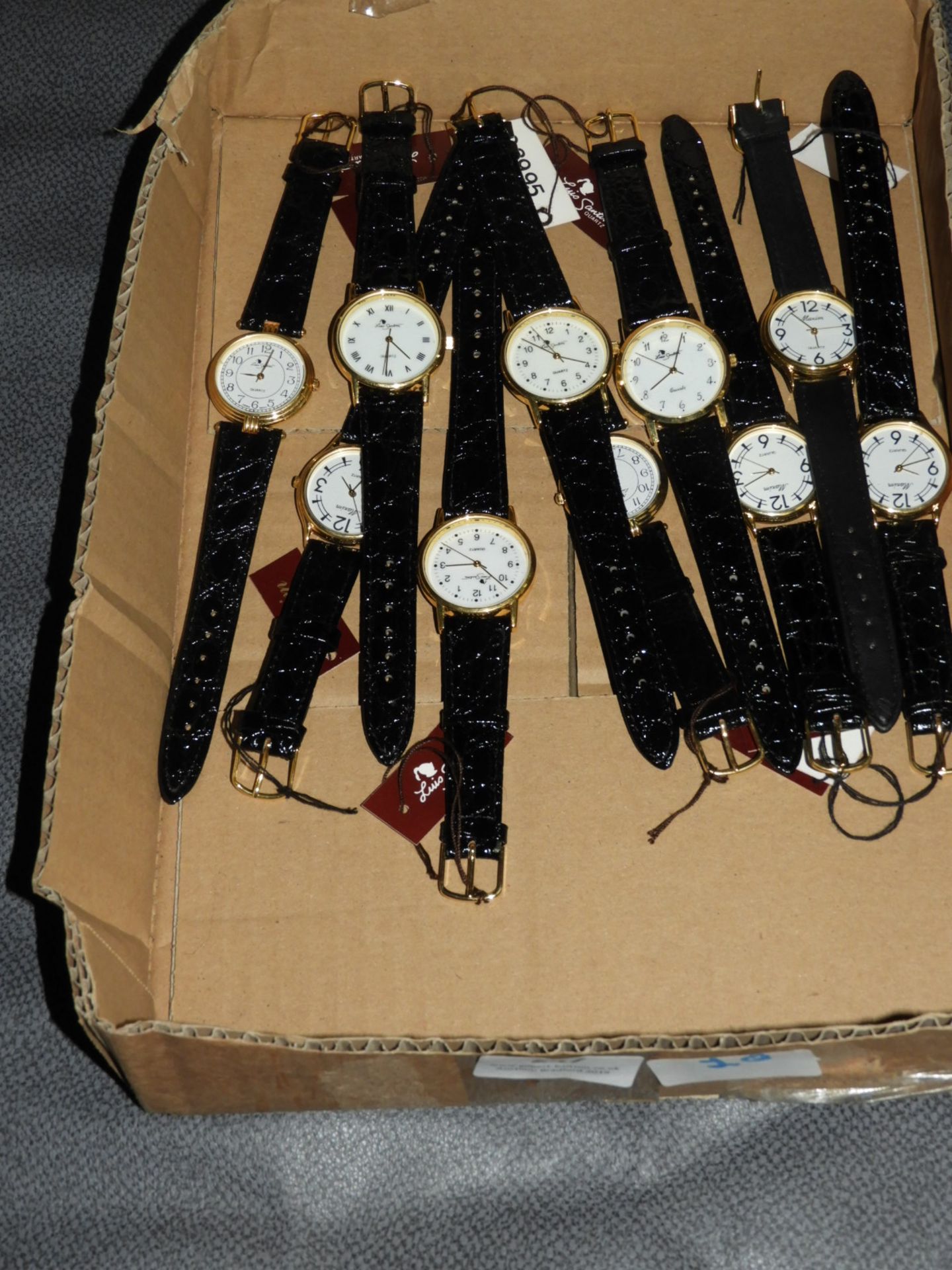 Box of Ten Wristwatches with Faux Leather Straps (