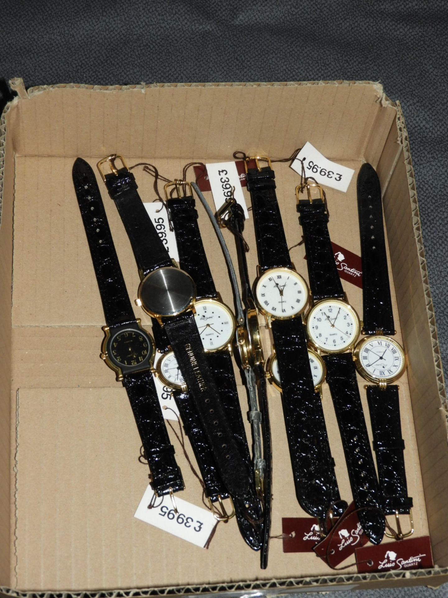 Box of Ten Wristwatches with Faux Leather Straps (