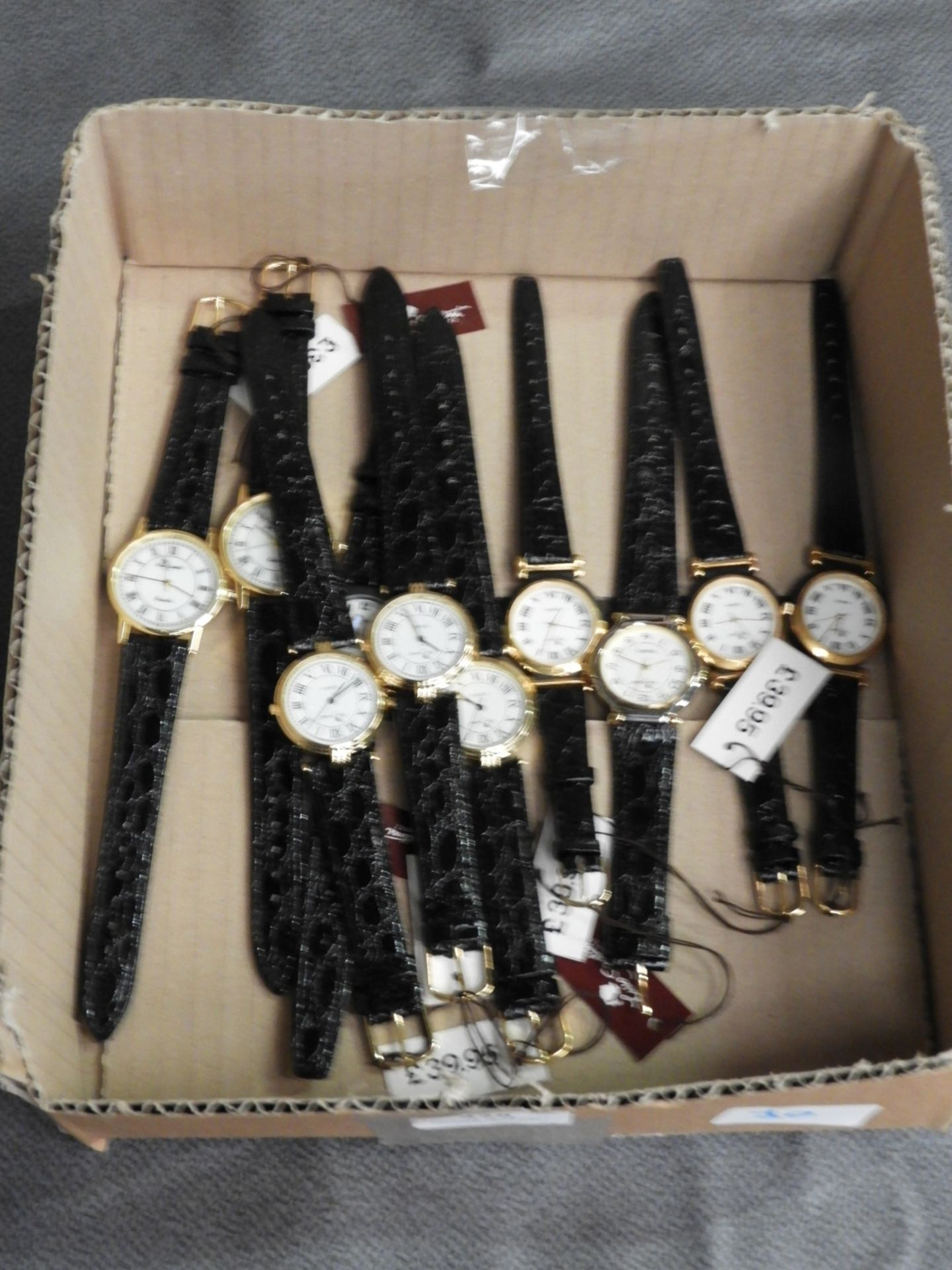 Box of Ten Wristwatches with Faux Leather Straps (