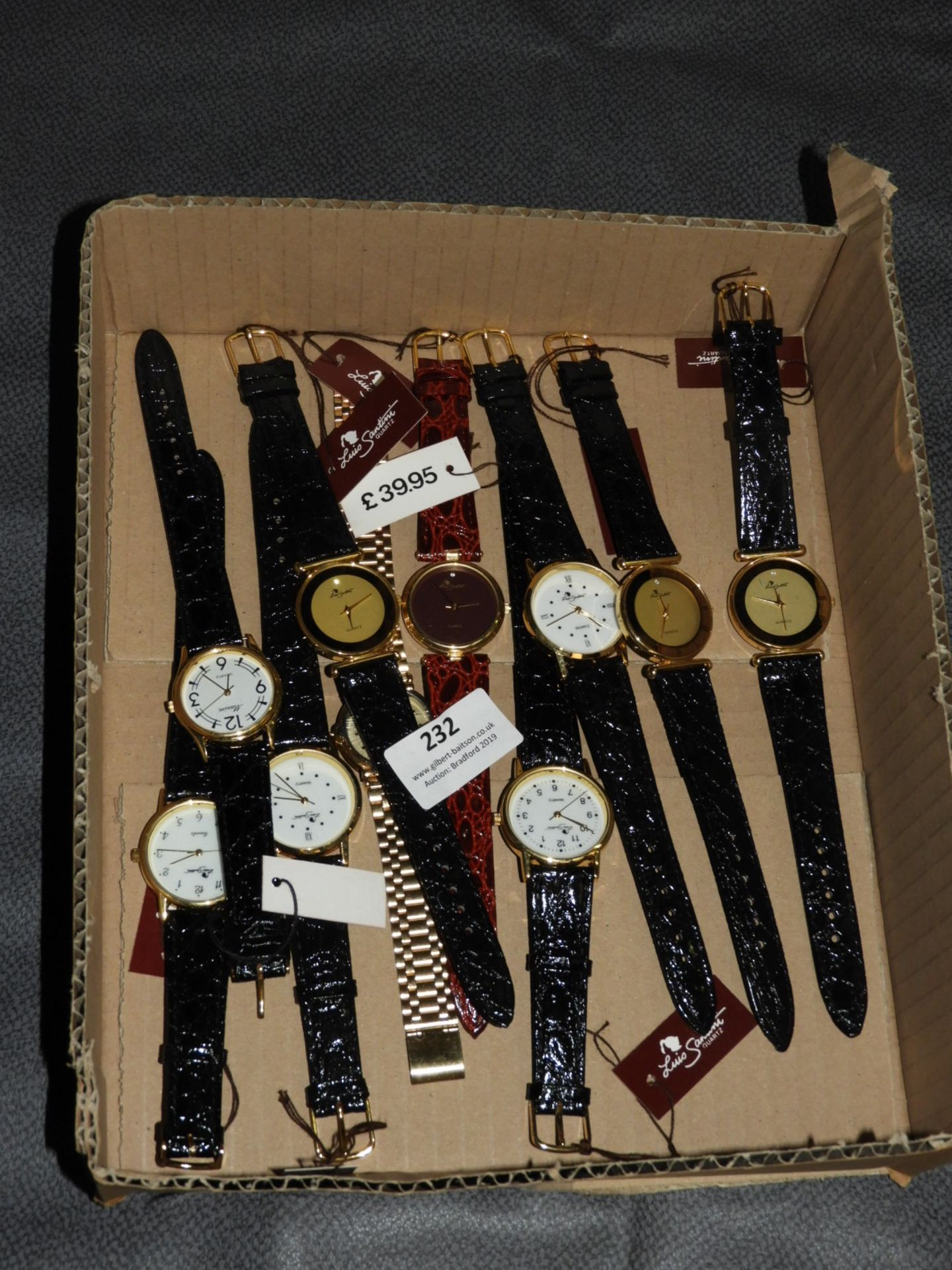 Box of Ten Wristwatches with Faux Leather Straps (