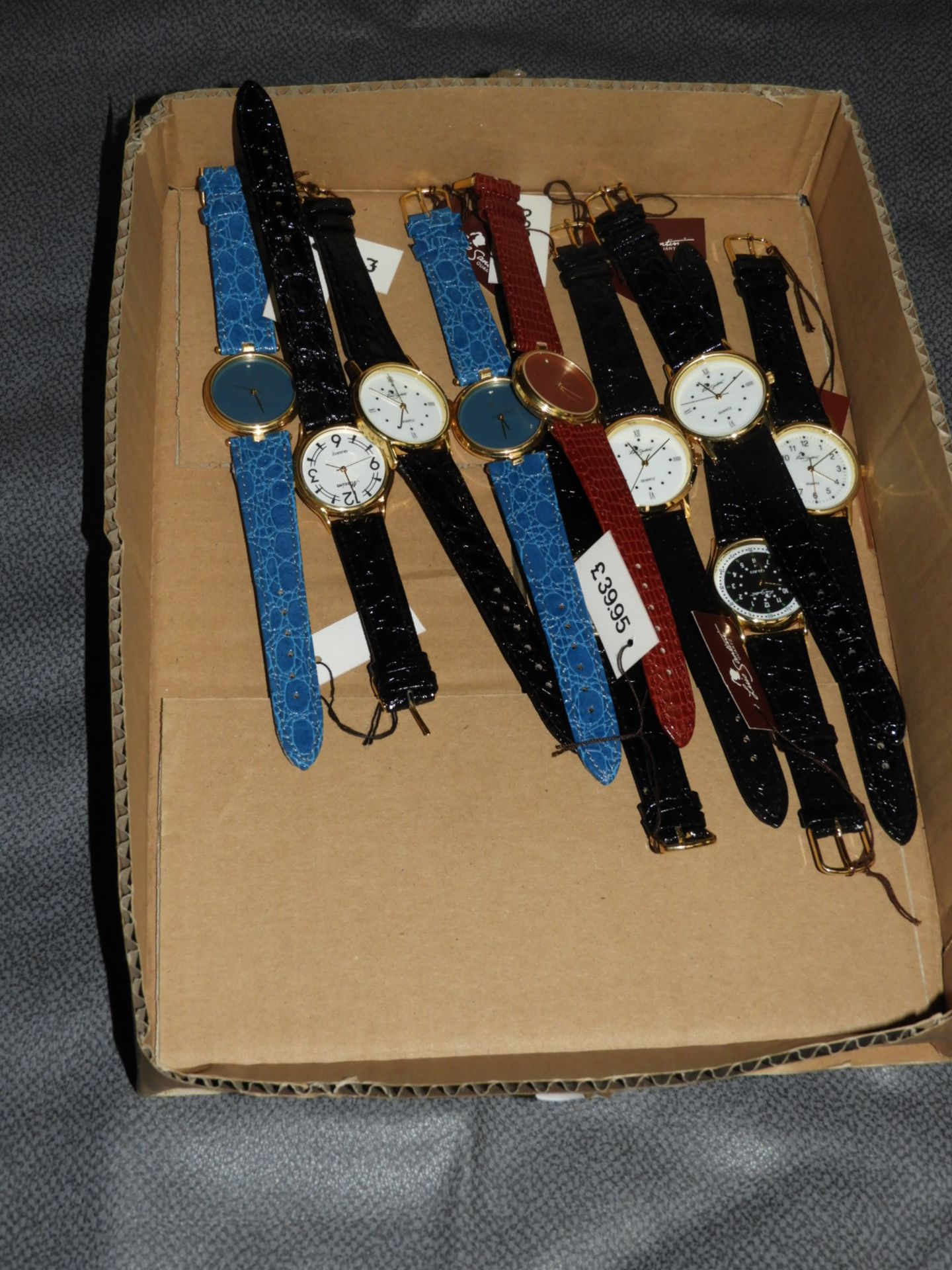 Box of Ten Wristwatches with Faux Leather Straps (