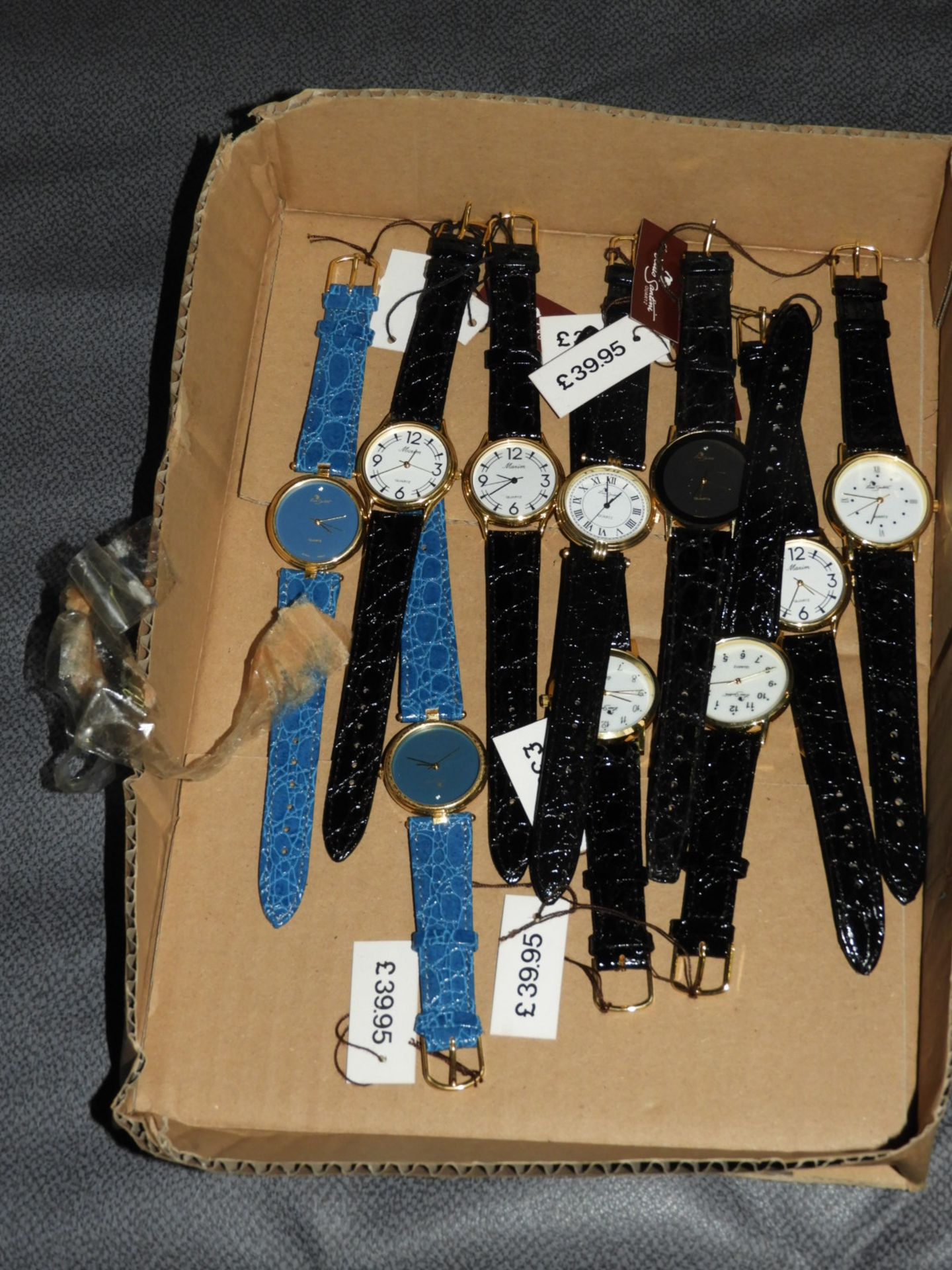 Box of Ten Wristwatches with Faux Leather Straps (